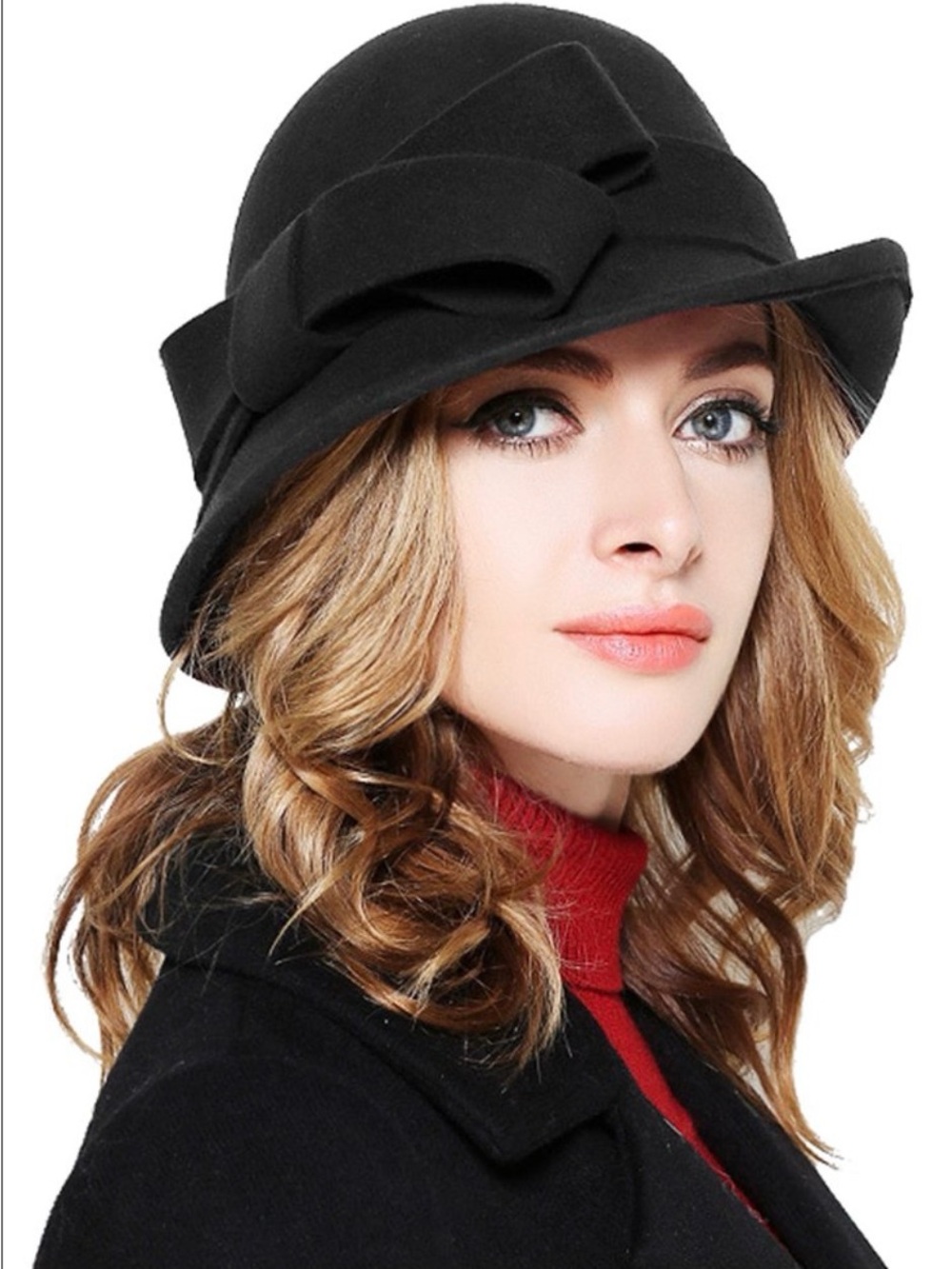 Bellady Women Solid Color Winter Hat 100 Percent Wool Cloche Bucket With Bow